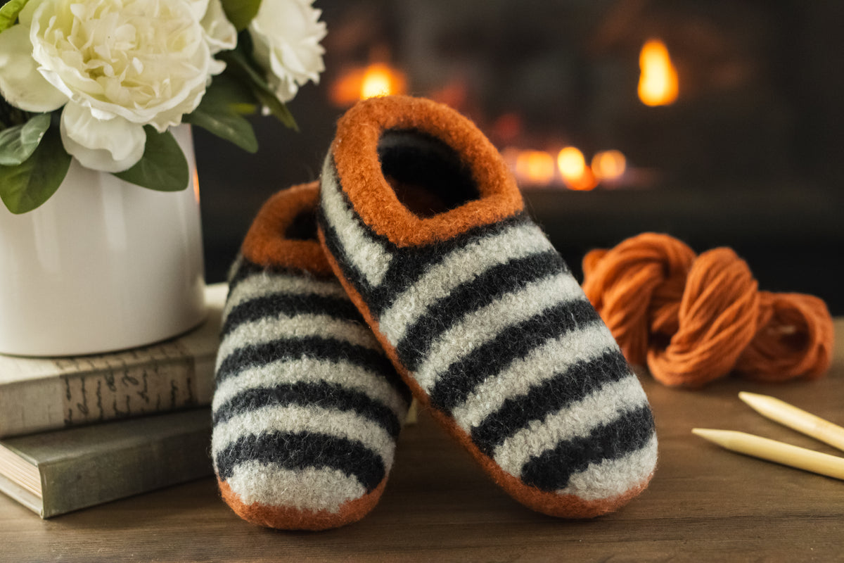 Knitted Felted Sailor Slippers