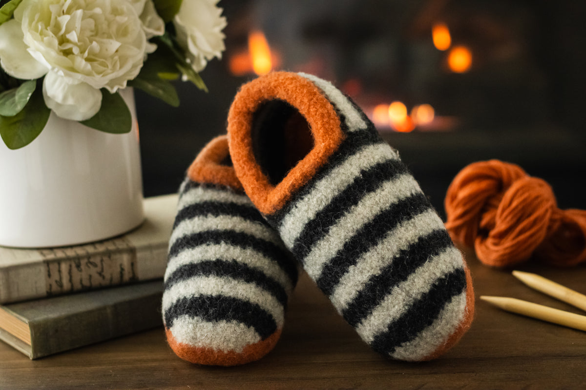 Knitted Felted Sailor Slippers